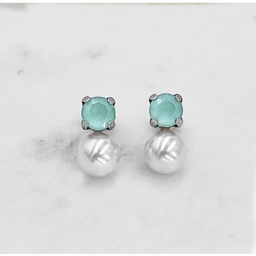   Caterina ezüst, gyöngy és zöld swarovski bedugós fülbevaló