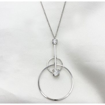   Claudina modern geometrikus ezüst nyaklánc fehér swarovskival