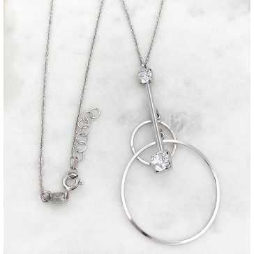   Claudina modern geometrikus ezüst nyaklánc fehér swarovskival