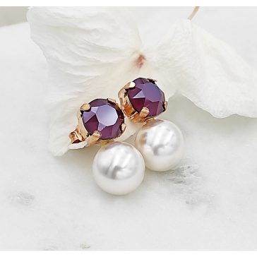   Elisa rozéarany, gyöngy és bordó swarovski bedugós fülbevaló