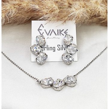 Natalie ezüst és fehér oval swarovski ékszerszett