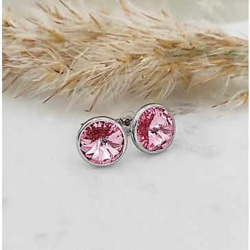  Kira ezüst és halványrózsaszín swarovski bedugós fülbevaló