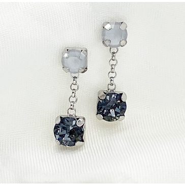 Halki ezüst és szürkéskék swarovski lógós fülbevaló