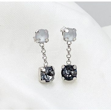 Halki ezüst és szürkéskék swarovski lógós fülbevaló