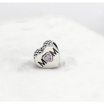 Ezüst Mom szív charm