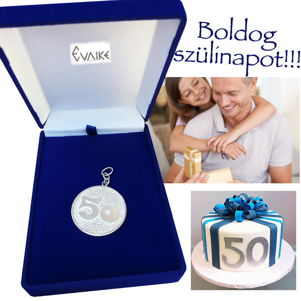 Egyedi ezüst kulcstartó 50. születésnapra