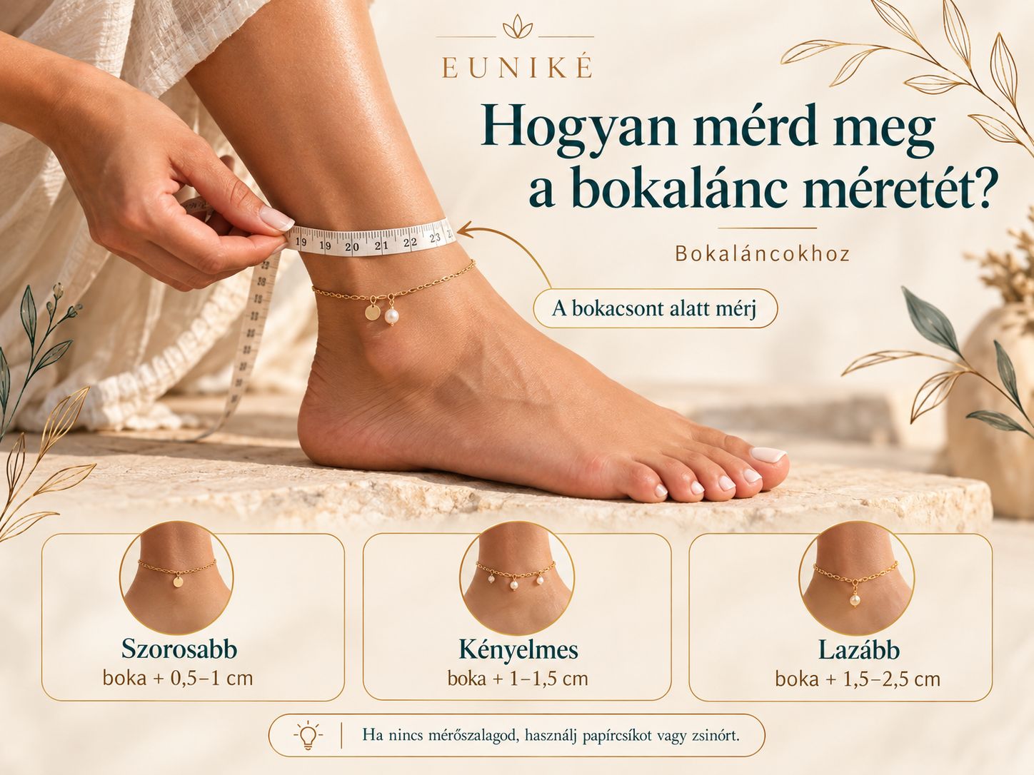Bokalánc méretének meghatározása a boka körméretének mérésével